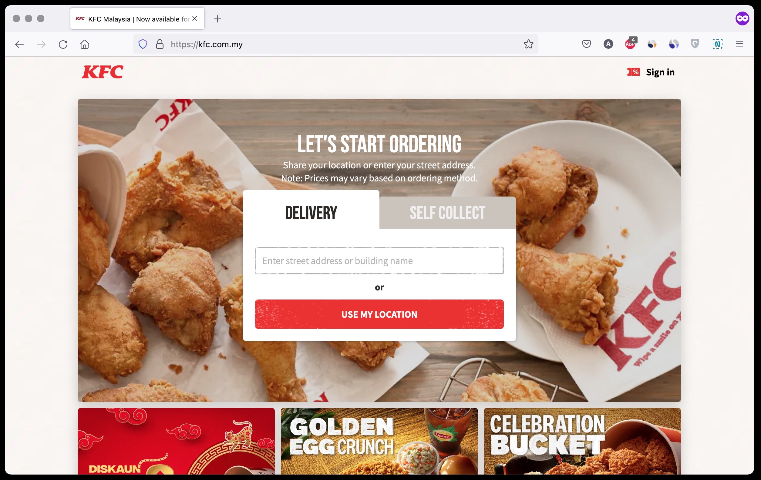 Website KFC Malaysia