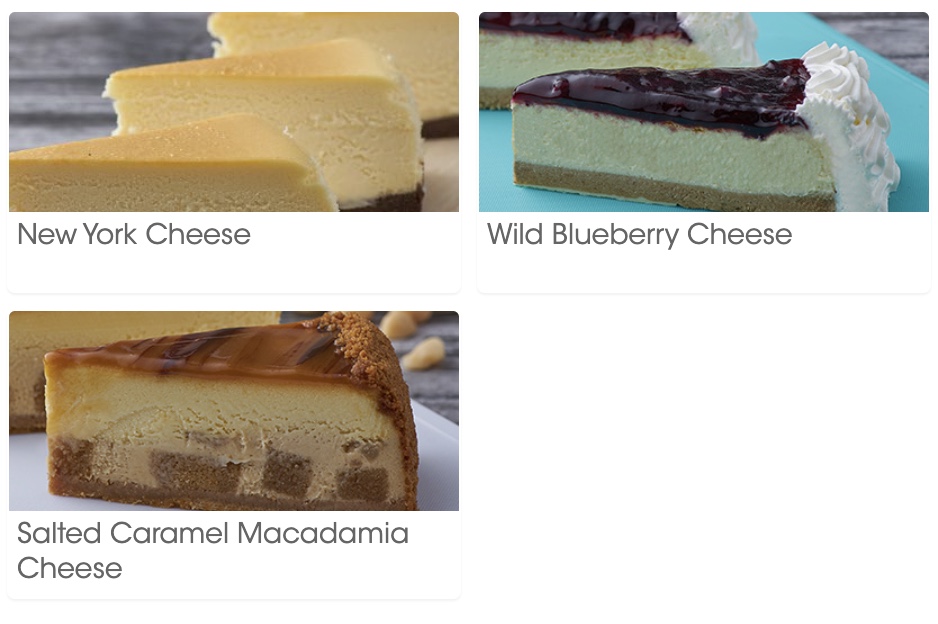 list menu cheese cake secret recipe