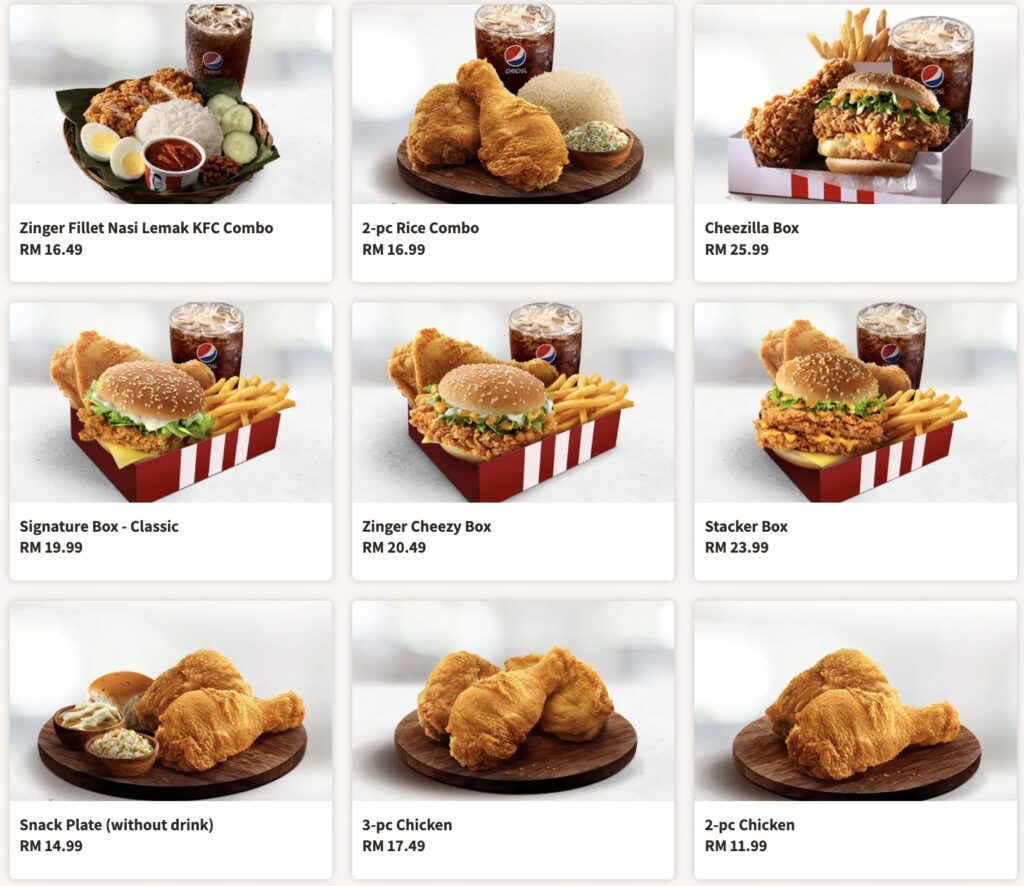 list menu chicken meals KFC malaysia 1