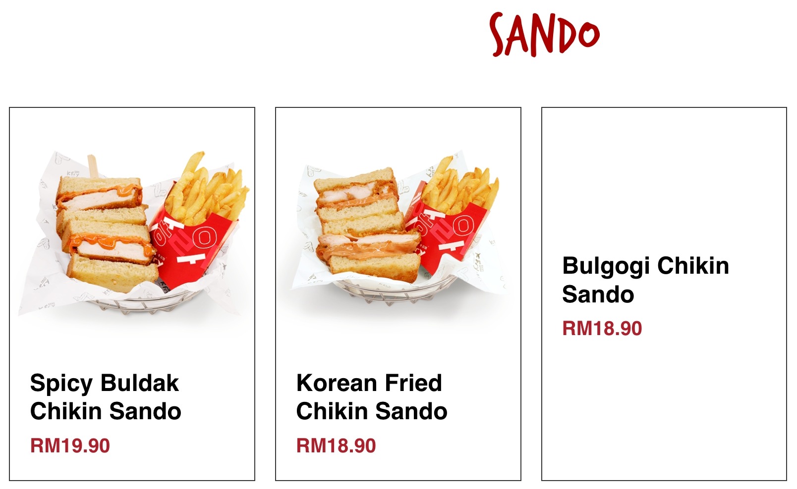 SANDO K Fry Malaysia Menu