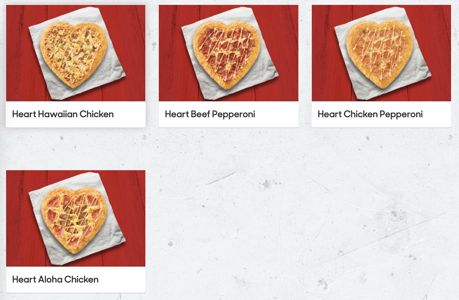 menu pizza hut heart