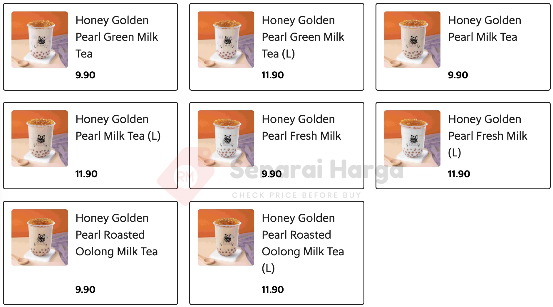 Honey Golden Pearl Series Menu Daboba