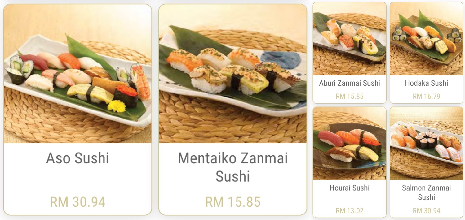 Menu Sushi Moriawase Zanmai malaysia