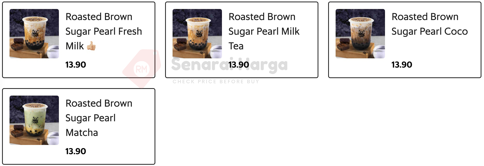 Roasted Brown Sugar Series Menu Daboba