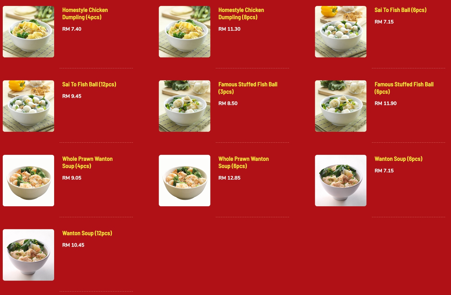Soups menu the chicken rice shop