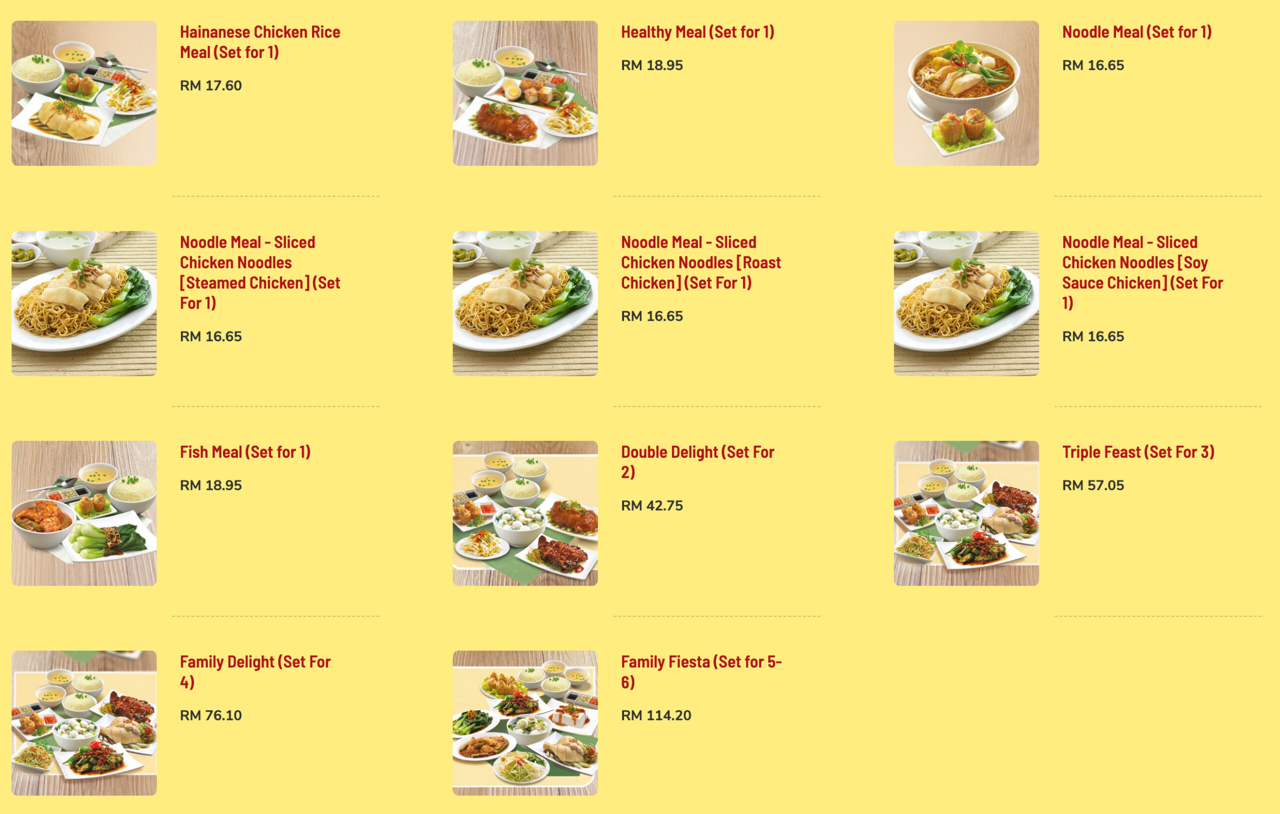chicken rice shop menu