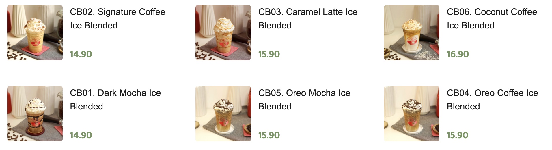 Ice Blended Coffee Base Series Menu Chatto Malaysia