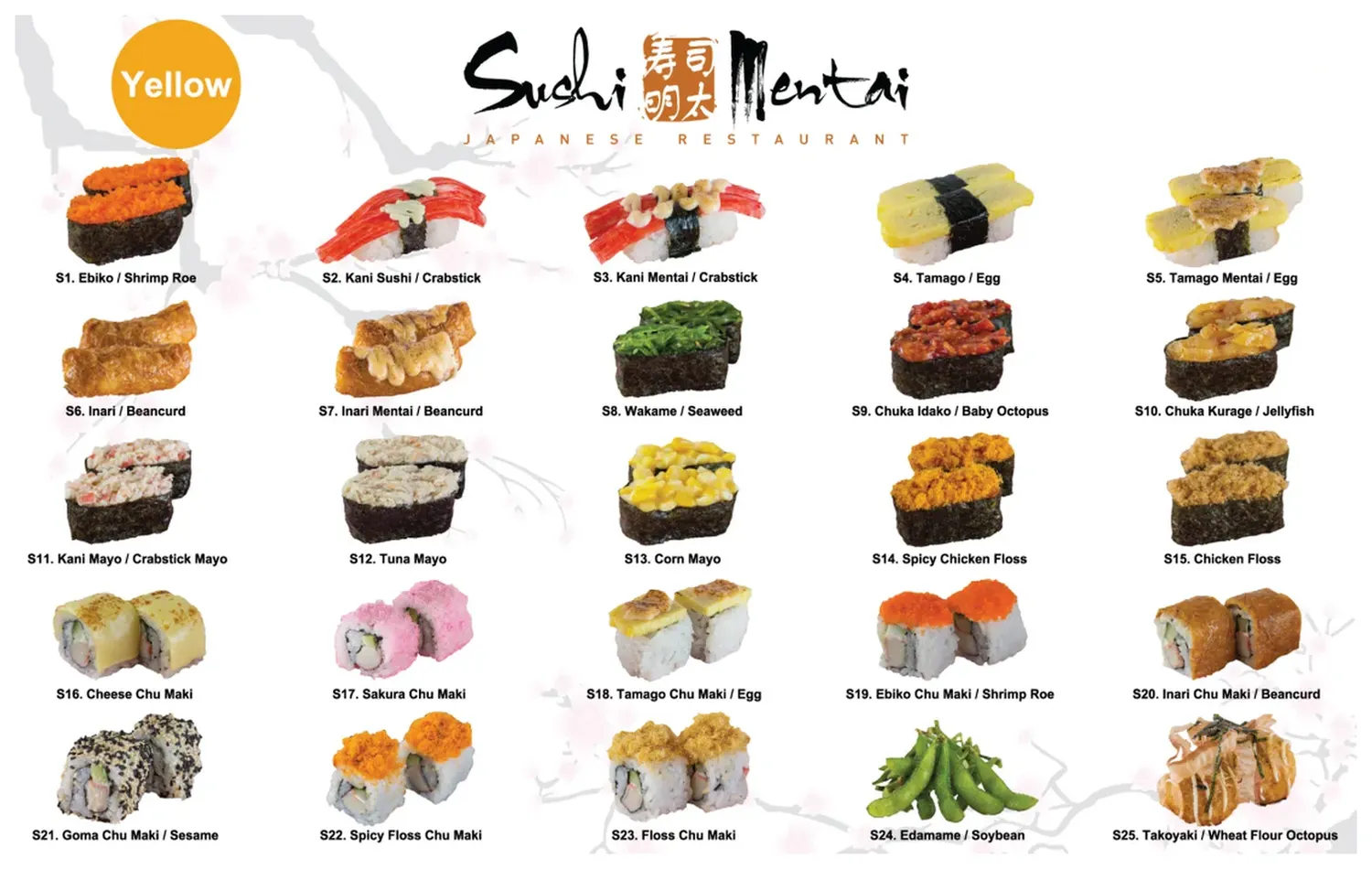 sushi mentai menu malaysia yellow